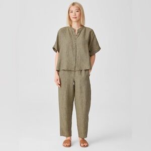 Eileen Fisher Washed Organic Linen Delave Shirt Boxy Fit